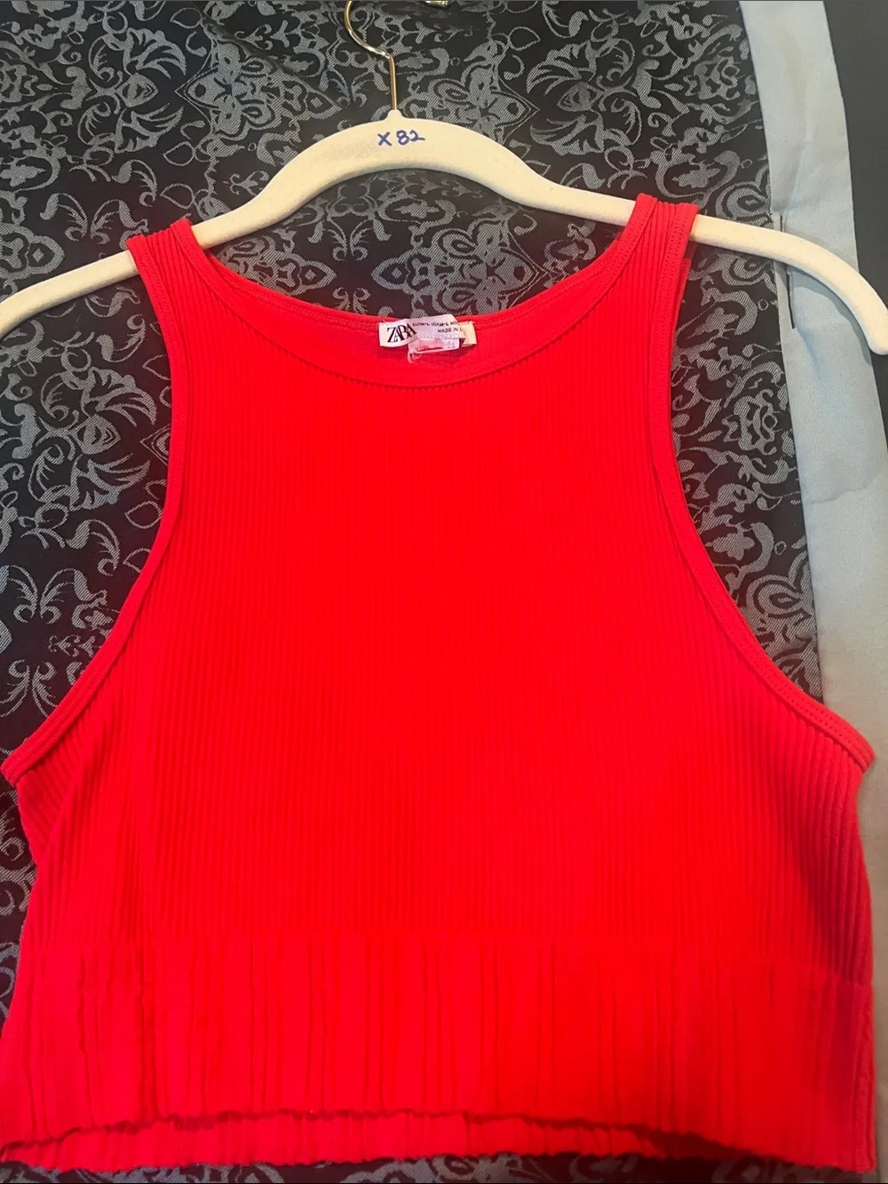 Zara Ribbed Crop Tank Top - Red - Picture 2 of 6